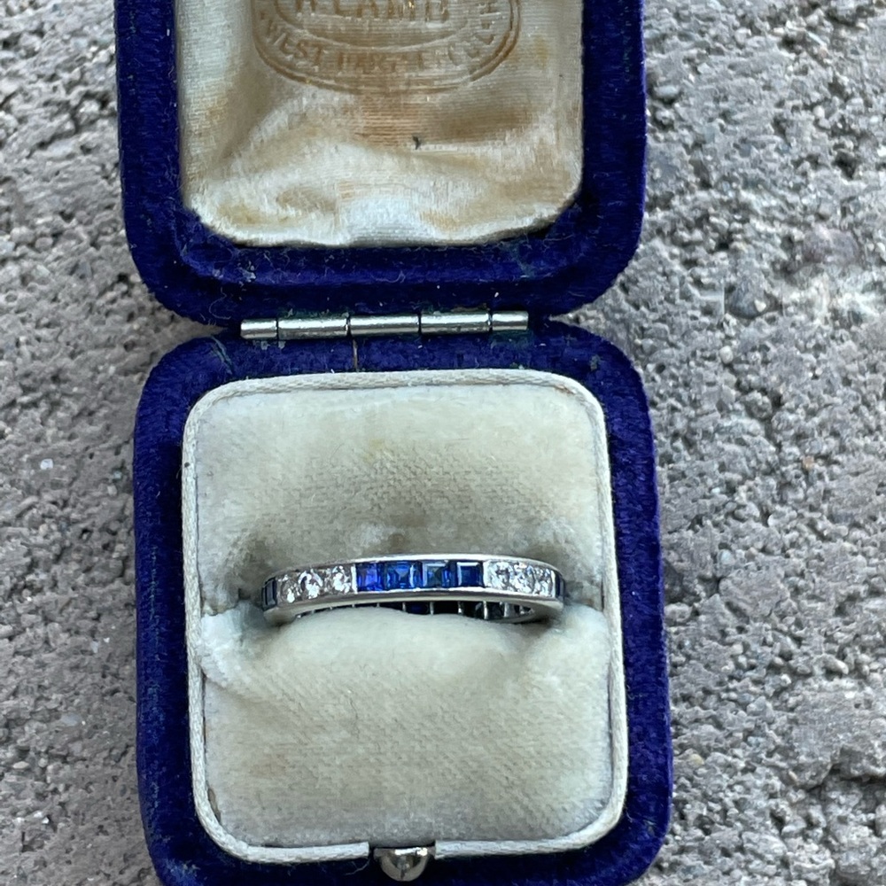 Antique Art Deco Platinum Diamond Sapphire Eternity Band Ring